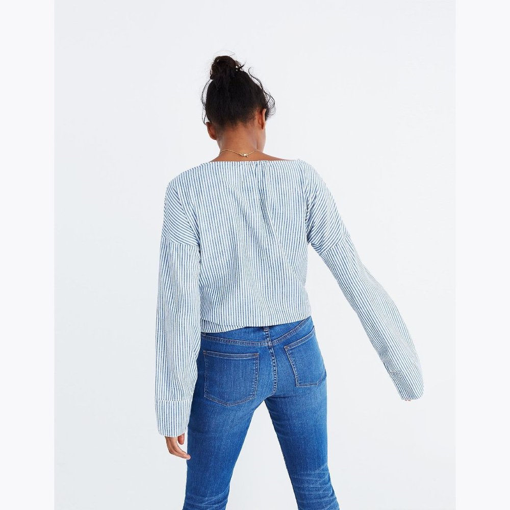 MADEWELL Convertible Chambray Stripe Top sz L - Picture 2 of 12